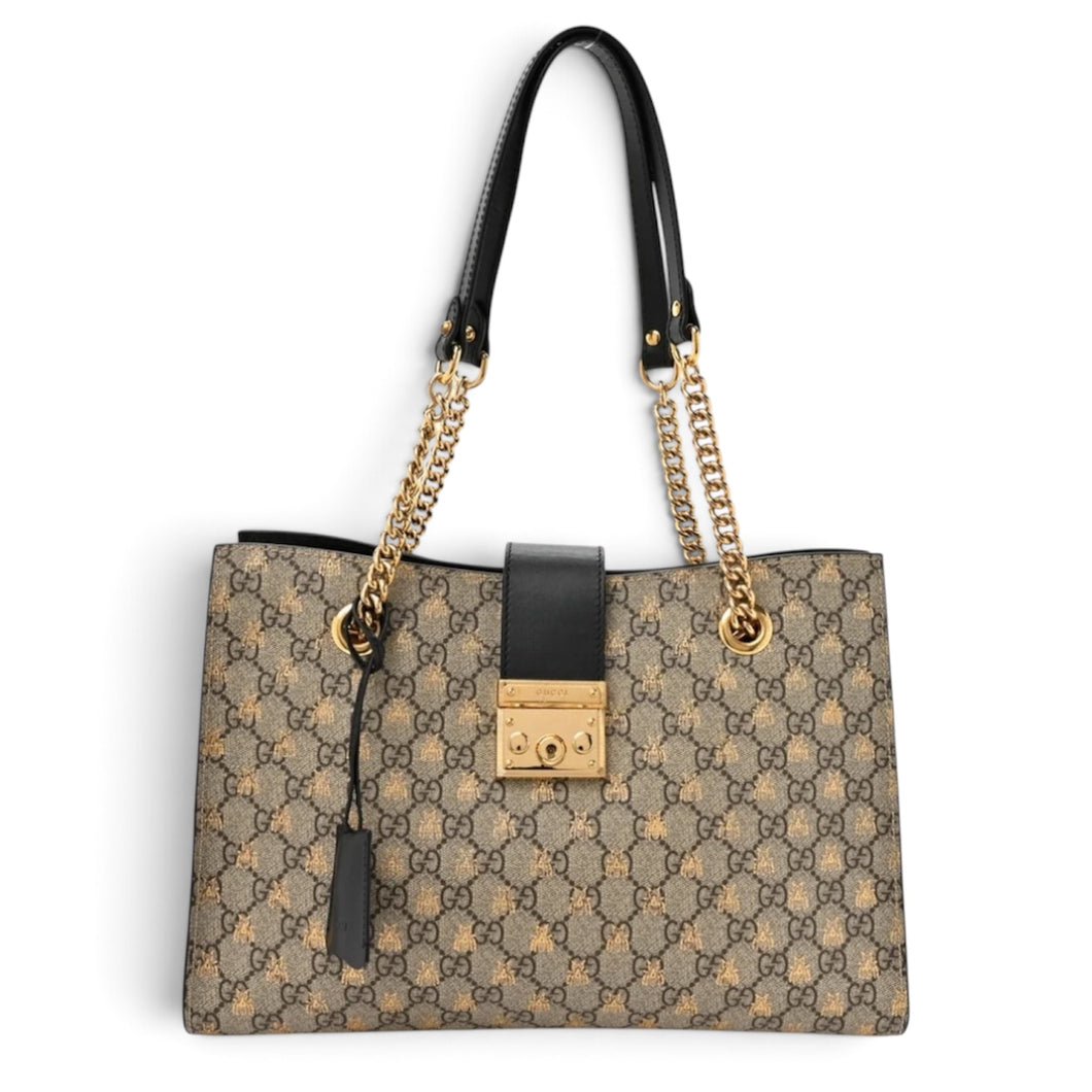 Gucci Shoes, GG Supreme Monogram Bees Medium Padlock Tote