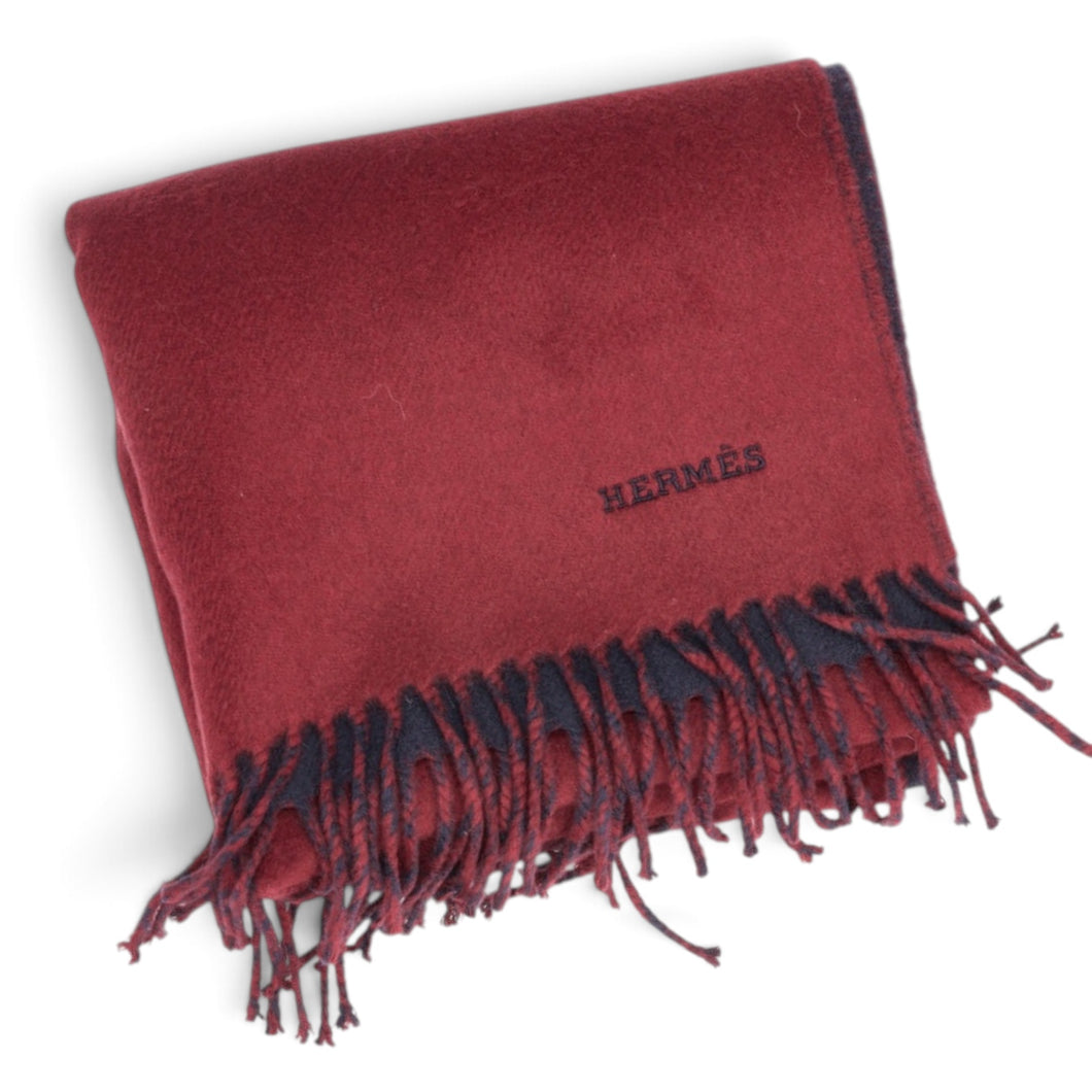 Hermès Navy & Bordeaux Double Face Cashmere Scarf