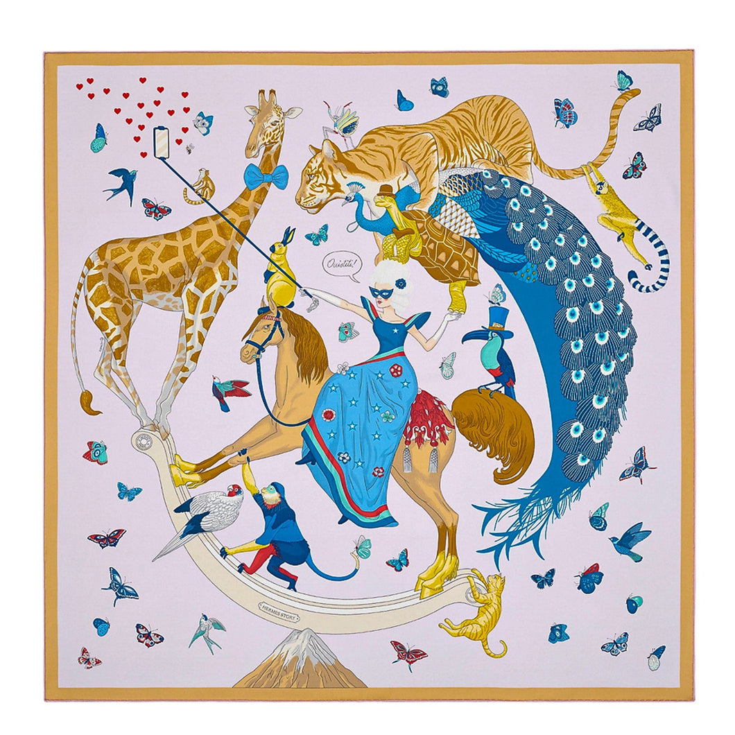 Hermès Rose Nacre Bleu Beige, Silk Story Scarf 90