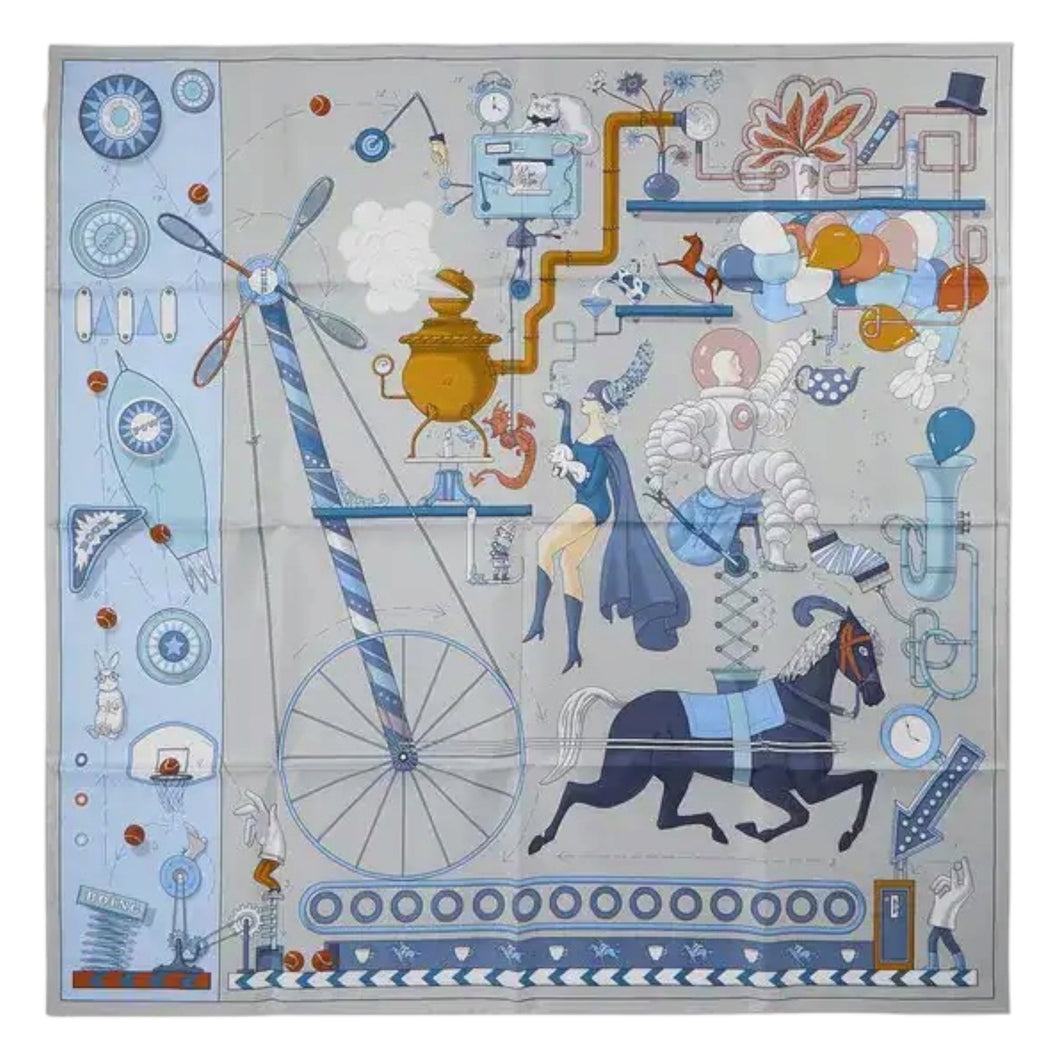 Hermès Blue Silk Tea for Two Scarf 90