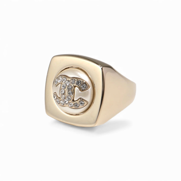 Chanel 2024 Faux Pearl & Gold-Plated CC Cocktail Ring