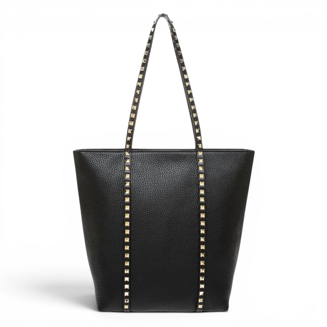 Valentino Bag, Black Leather Rockstud Zip Tote