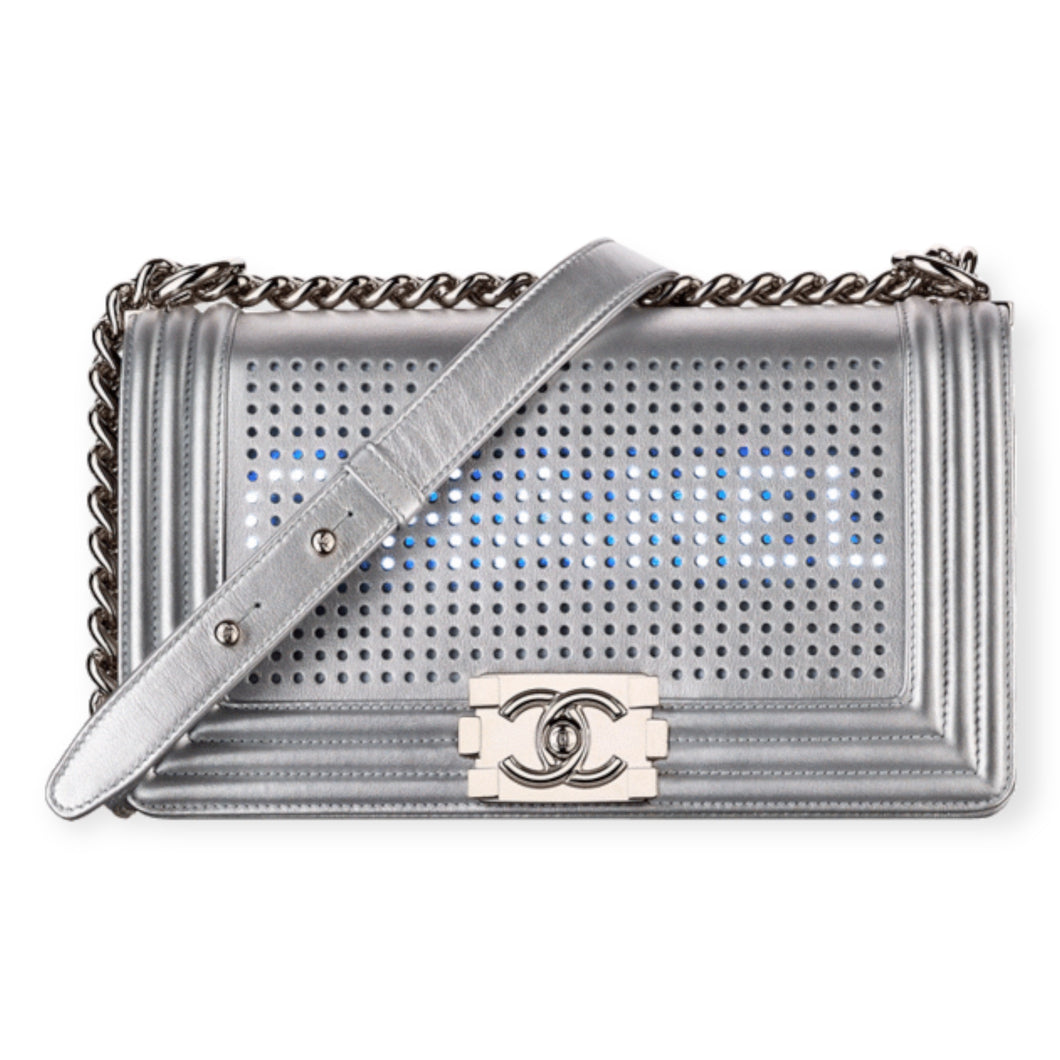 Chanel Bag, Silver Medium Boy LED 2.0 Flap Bag