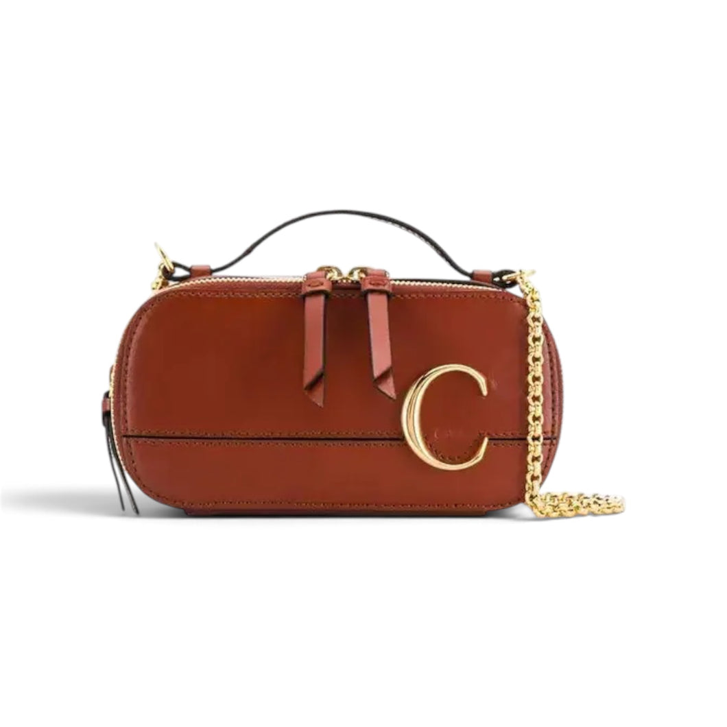 Chloé Bag, Chestnut Brown Leather C Mini Vanity Case Crossbody