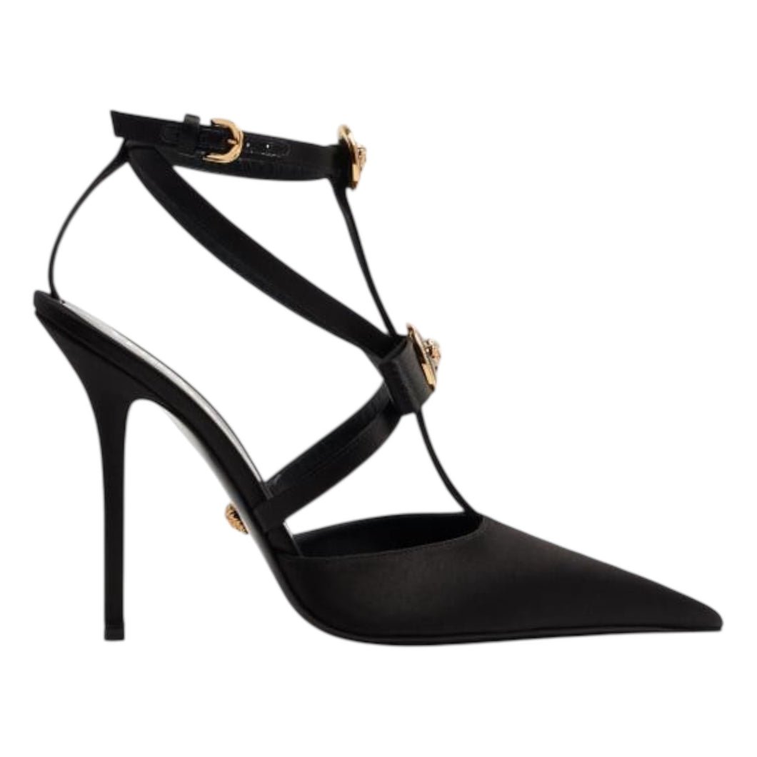 Versace Shoes, Black Ribbon Cage Satin Pumps (size 40)