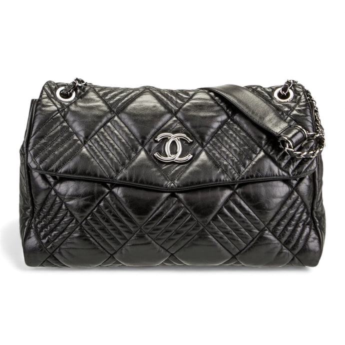 Chanel Bag, Black Lambskin Leather Quilted “In and Out” Maxi Shoulder Bag