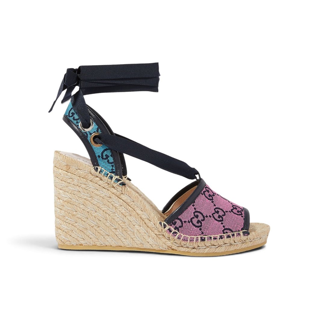 Gucci Shoes, Purple & Blue GG Canvas Espadrilles Wedges (size 37)