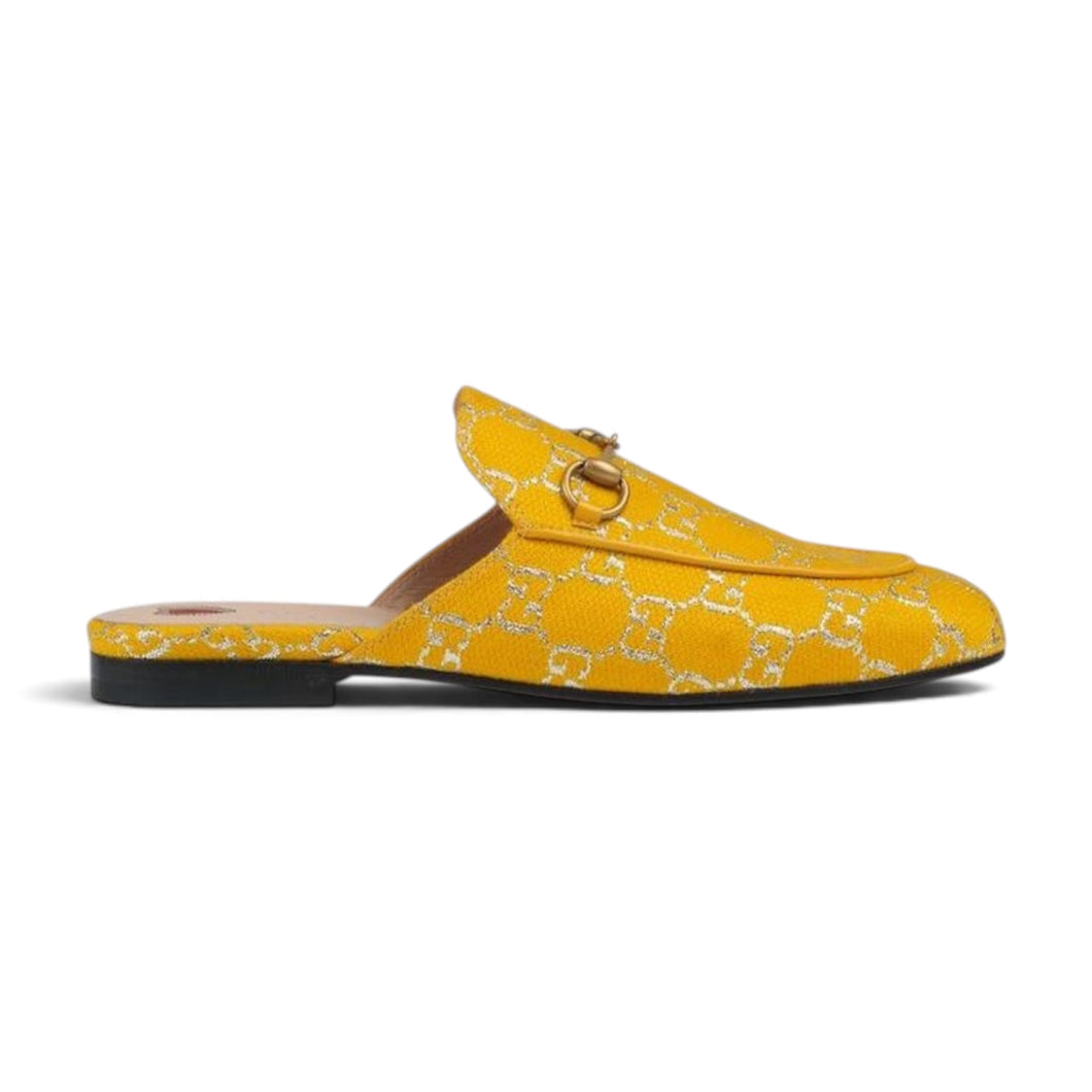 Gucci Shoes, Yellow Metallic GG Princetown Mules (size 41)