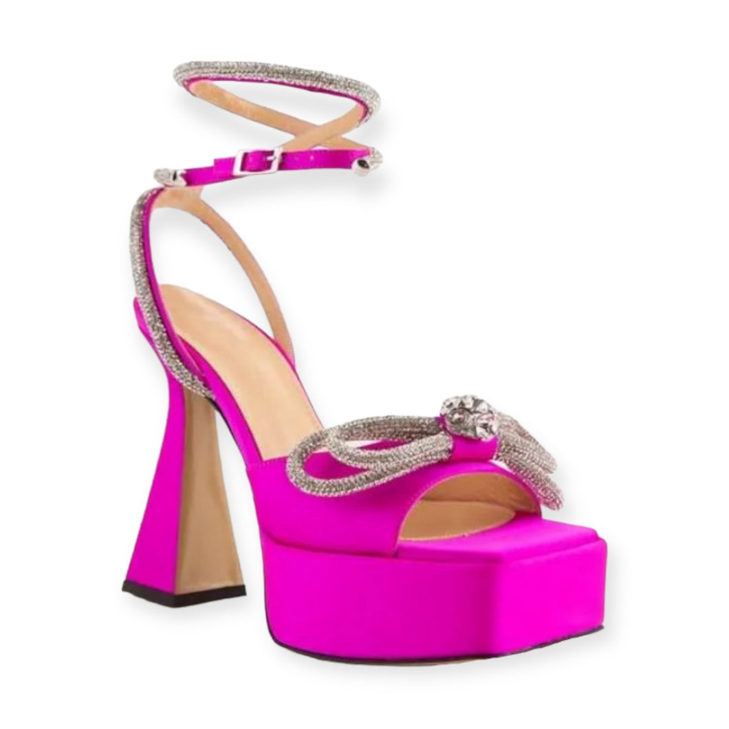 Mach & Mach Shoes, Hot Pink Satin Platform Heels (size 37.5)