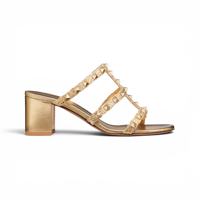 Valentino Shoes, Gold Raffia Rockstud Caged Sandals (size 41)