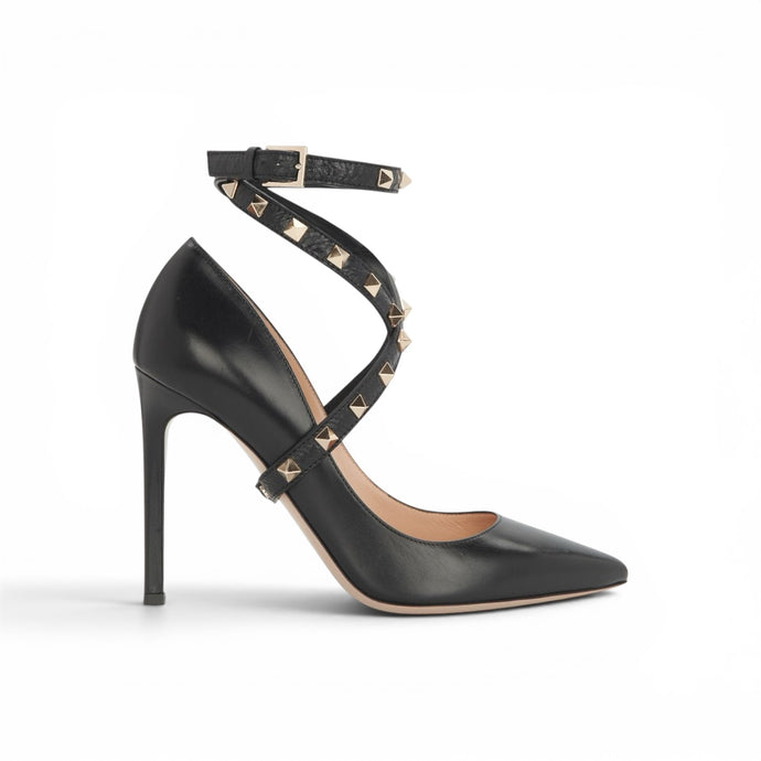 Valentino Shoes, Black Leather Wrap Rockstud Pumps (size 40.5)