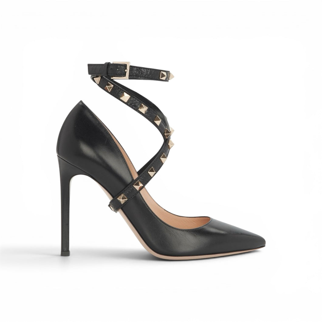 Valentino Shoes, Black Leather Wrap Rockstud Pumps (size 40.5)