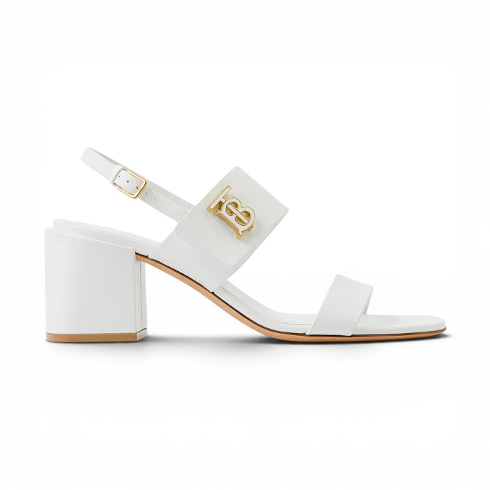 Burberry Shoes, White Virginia Leather Monogram Slingback Sandals (size 41)