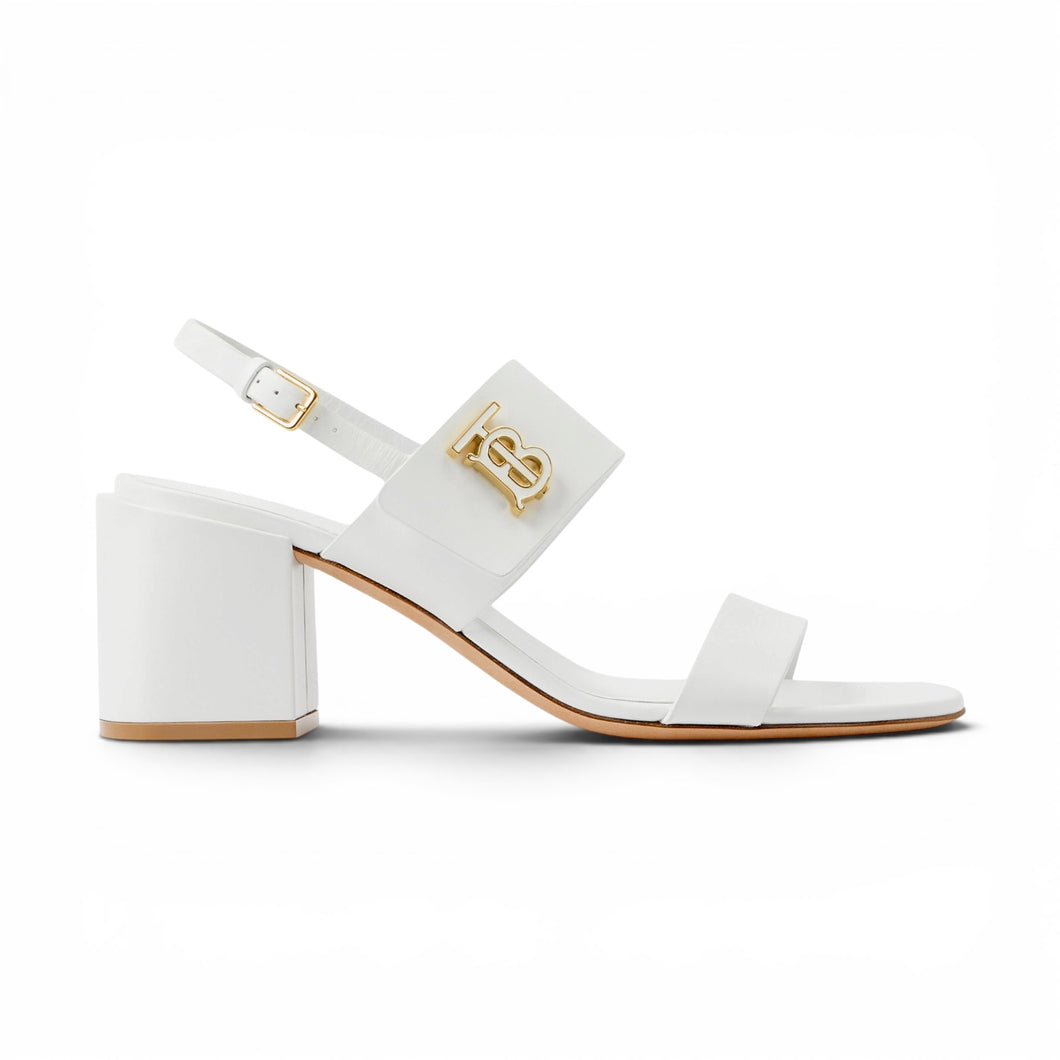 Burberry Shoes, White Virginia Leather Monogram Slingback Sandals (size 41)