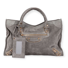 Balenciaga Bag, Gris Suede Gold Metallic Edge Hardware City Bag