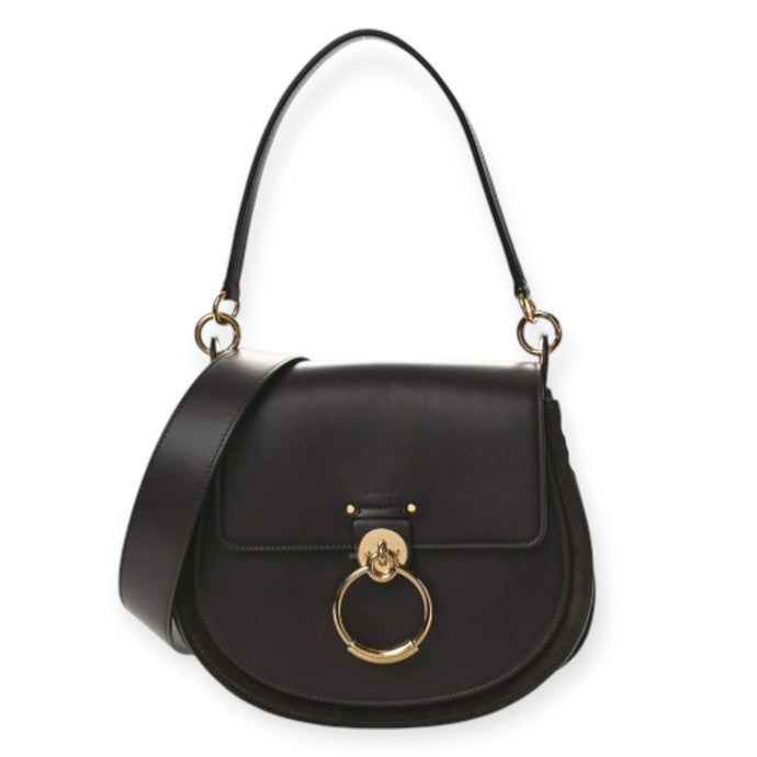 Chloé Bag, Black Calfskin & Suede Large Tess Crossbody Bag