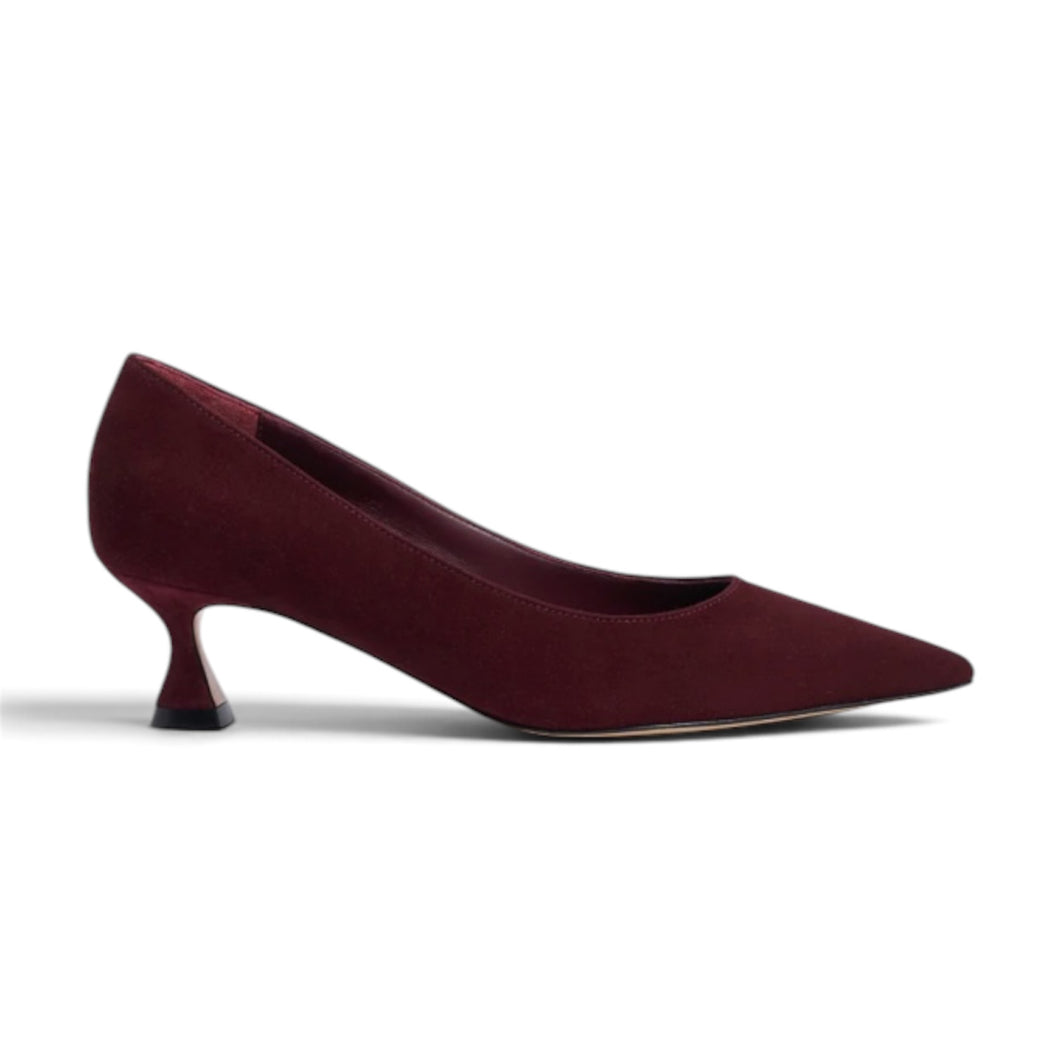 Marion Parke Shoes, Merlot Suede Flared Pumps