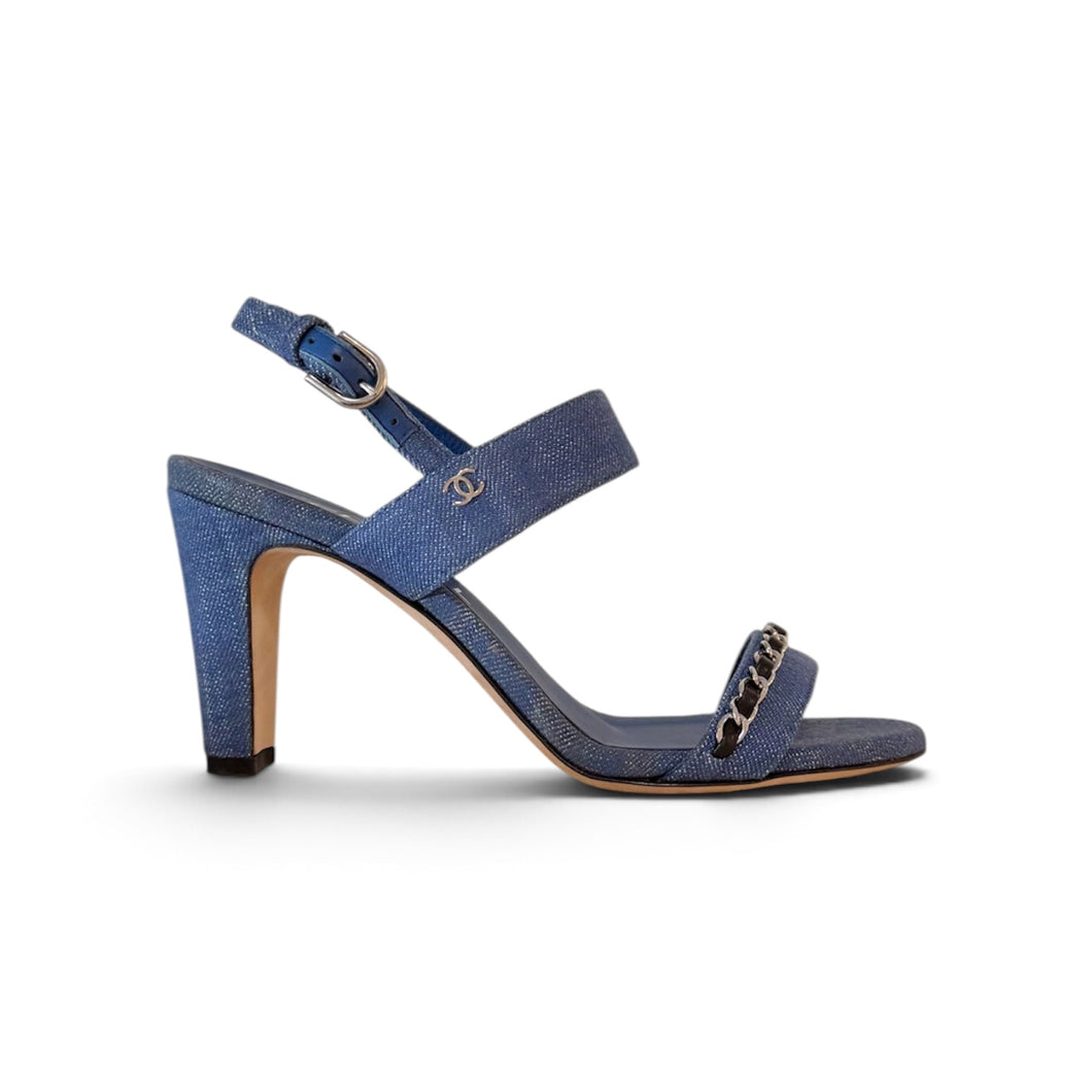 Chanel Shoes, Denim Chain Sandals (size 37)