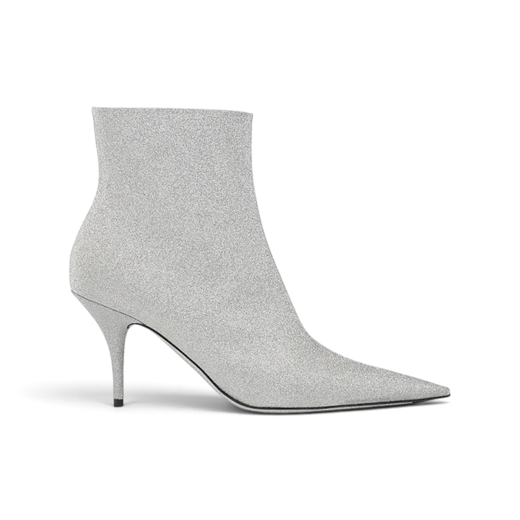 Balenciaga Shoes, Silver 85mm ‘Knife’ Glitter Ankle Boots (size 38)