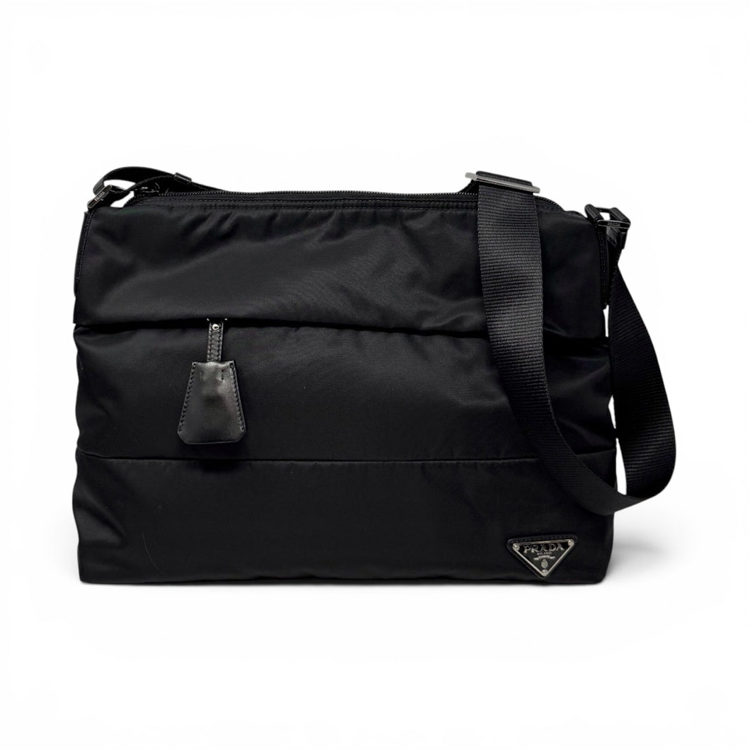 Prada Bag, Black Nylon Zipped Messenger Bag