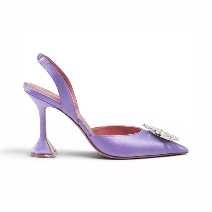 Amina Muaddi Shoes, Purple Begum Leather Sling Sandals (size 37.5)