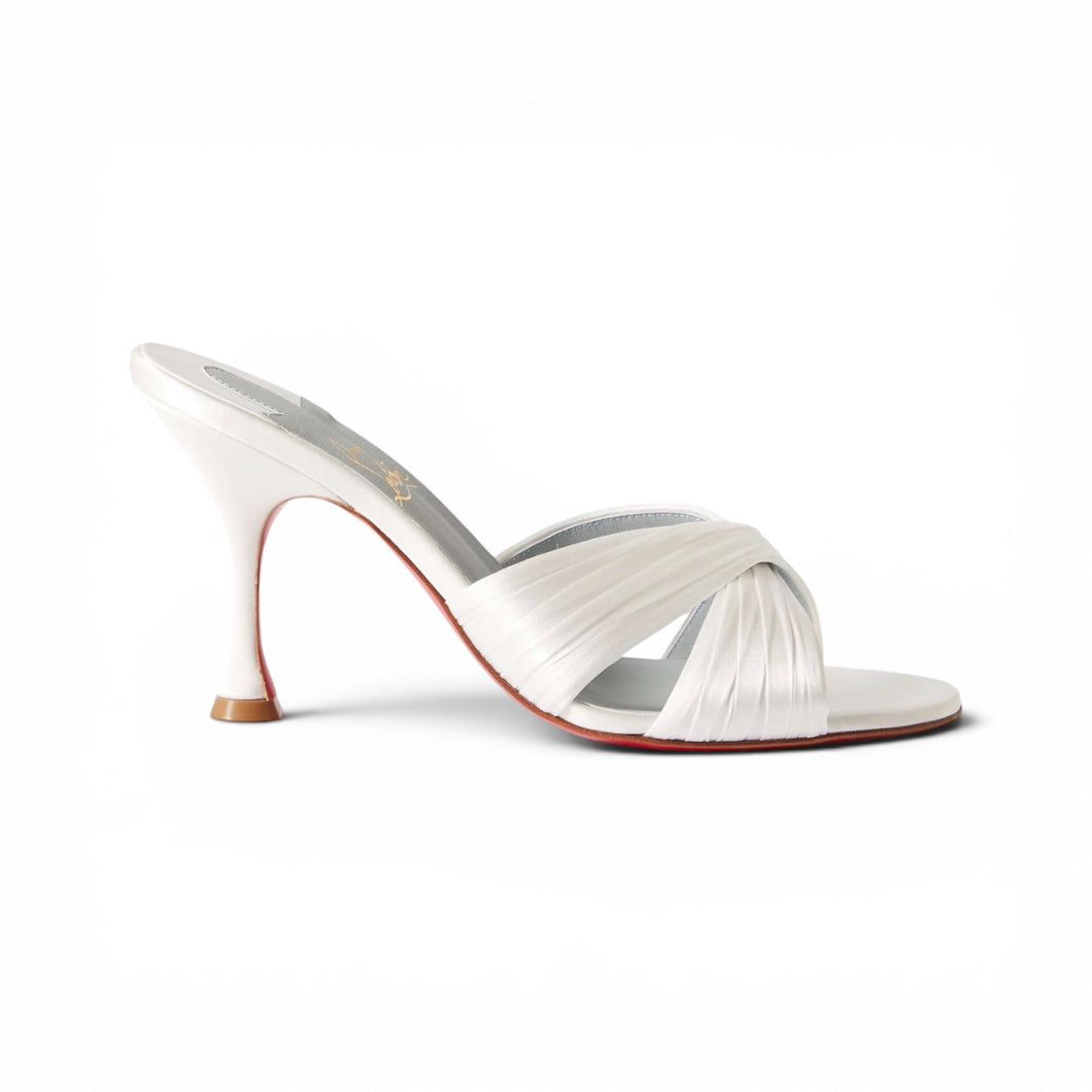 Christian Louboutin Shoes, White Satin Heeled Mules (size 39.5)