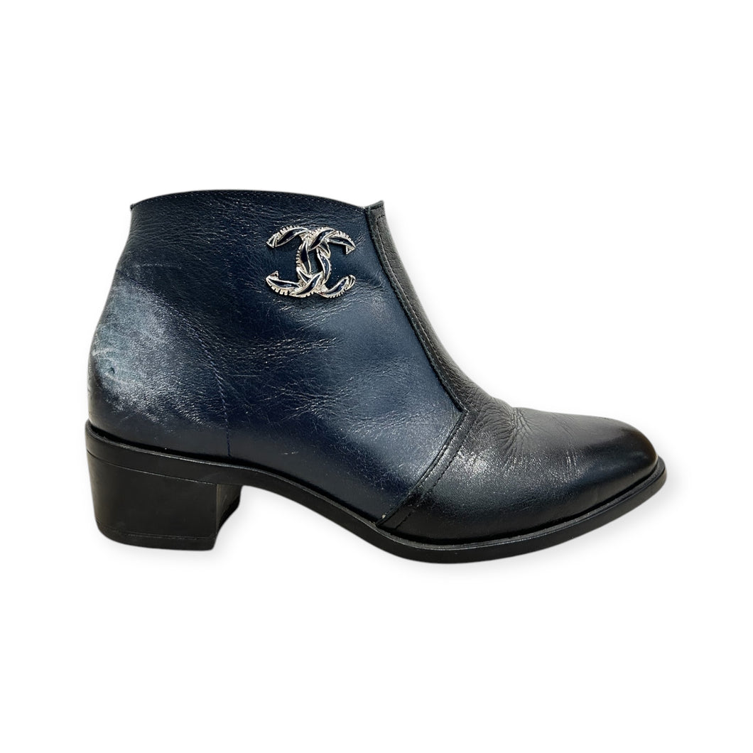 Chanel Shoes, Navy Leather Ankle Boots (size 35)