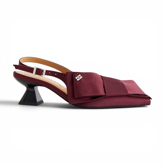 Ganni Shoes, Burgundy Big Bow Kitten Heels