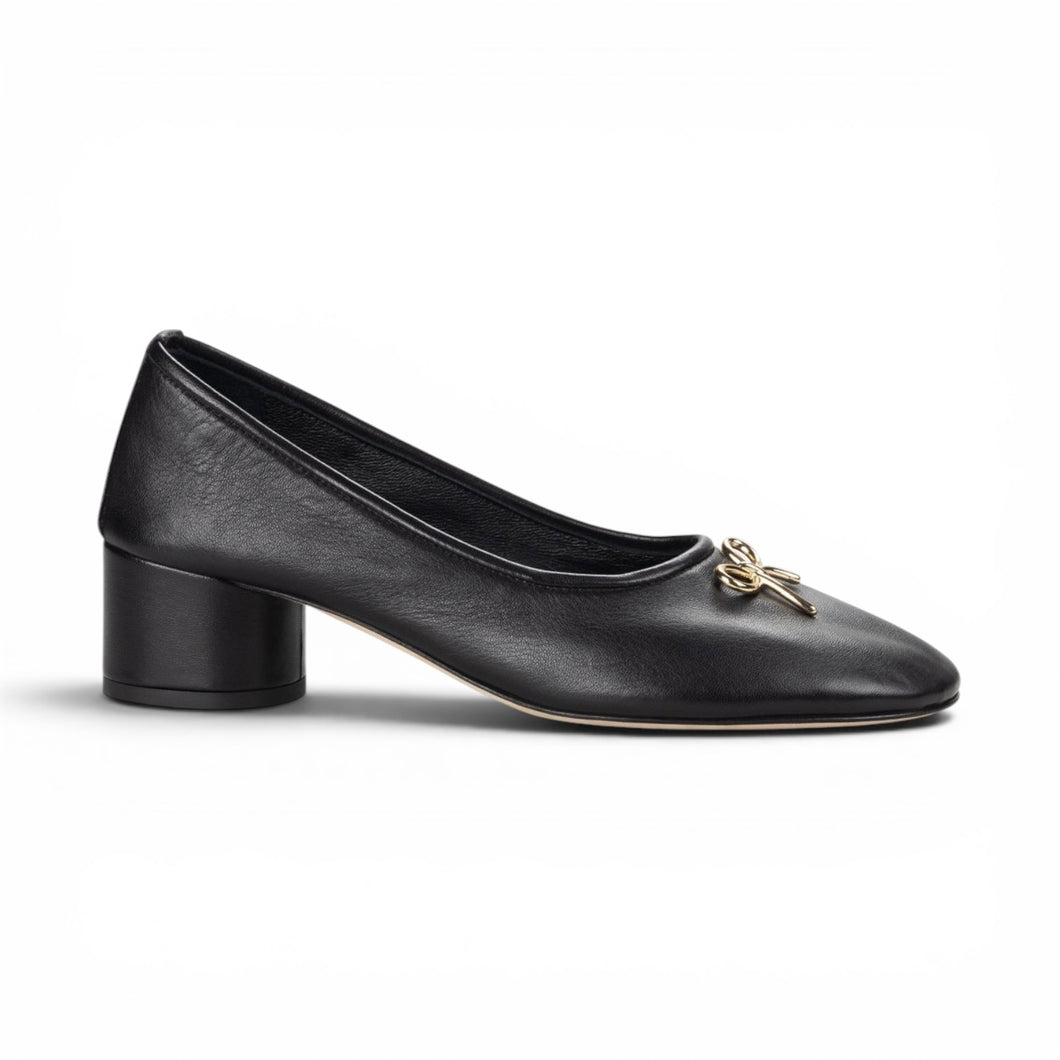Dear Frances Shoes, Black Leather Balla Bow Pumps