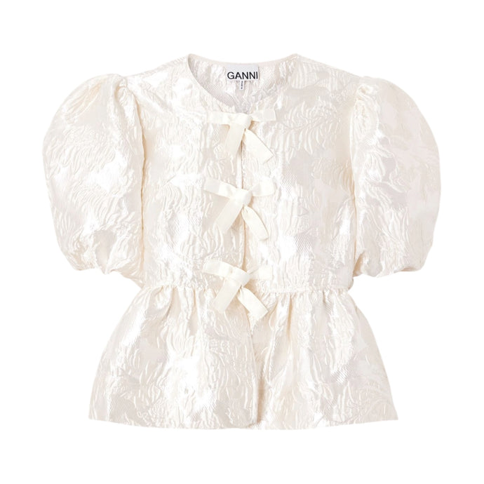 Ganni Satin Cloque Peplum Blouse