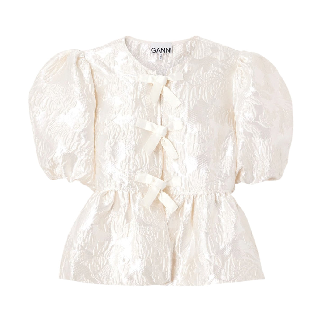 Ganni Satin Cloque Peplum Blouse