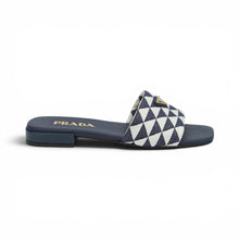 Prada Shoes, Navy Triangle Jacquard Flat Sandals (size 37.5)