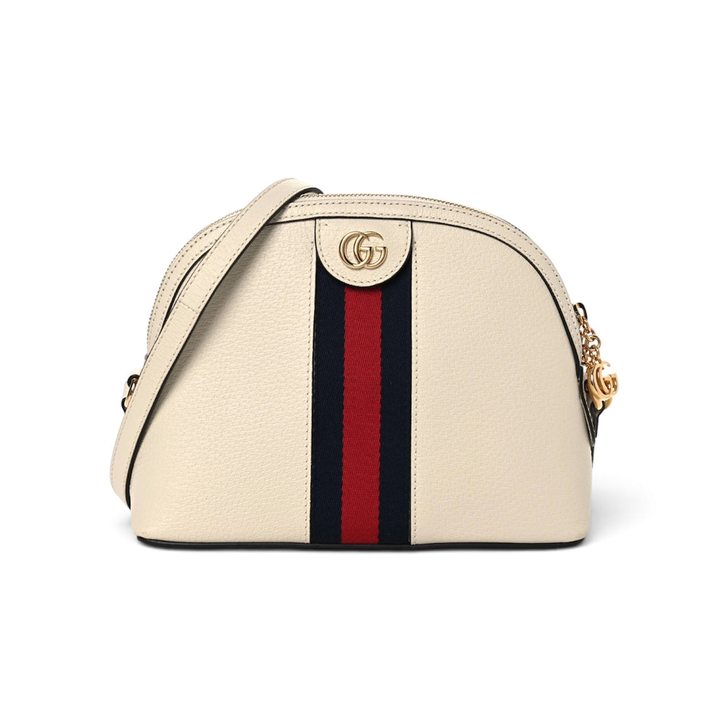 Gucci Bag, Off White Textured Dollar Calfskin Web Small Ophidia Dome Shoulder Bag