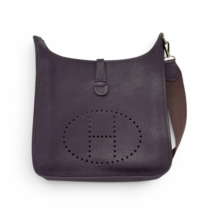 Hermès Evelyne III PM 33 Aubergine Clemence Leather Crossbody