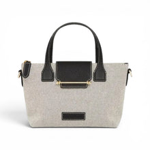 Strathberry Bag, Grey Canvas & Black Leather Mini Tote