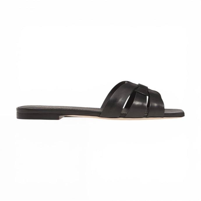 Saint Laurent Shoes, Black Leather Tribute Slide Sandals (size 36.5)