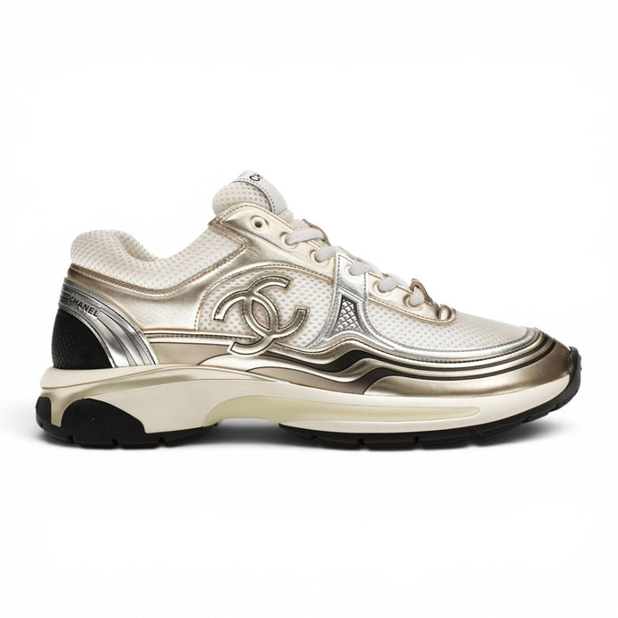 Chanel Shoes, Fabric Laminated Calfskin Stretch CC Sneakers (size 41)