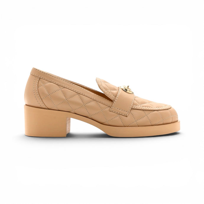 Chanel Shoes, Beige Lambskin Quilted CC Heart Loafers (size 37)