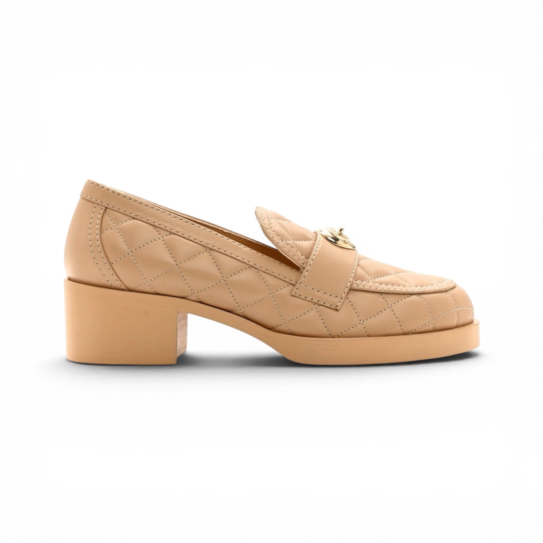 Chanel Shoes, Beige Lambskin Quilted CC Heart Loafers (size 37)