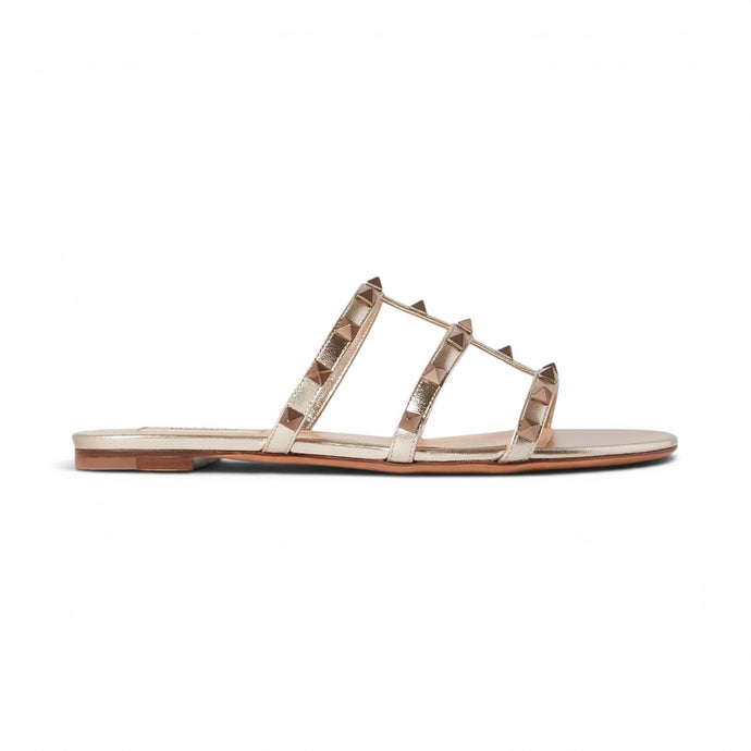 Valentino Shoes, Metallic Leather Rockstud Slide Sandals (size 36.5)