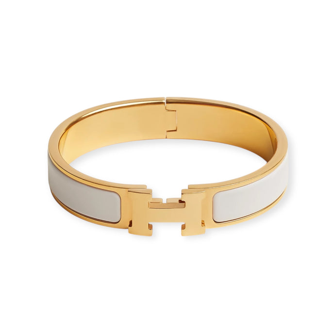 Hermès White & Gold H Clic Clac Bracelet