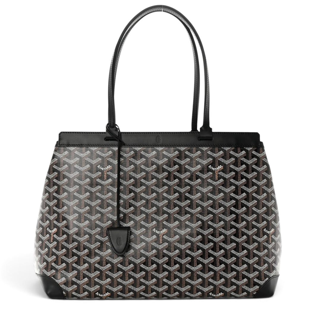 Goyard Bag, Black Goyardine Canvas Bellechasse PM Tote