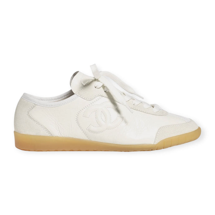 Chanel Shoes, White Leather CC Sneakers (size 37)