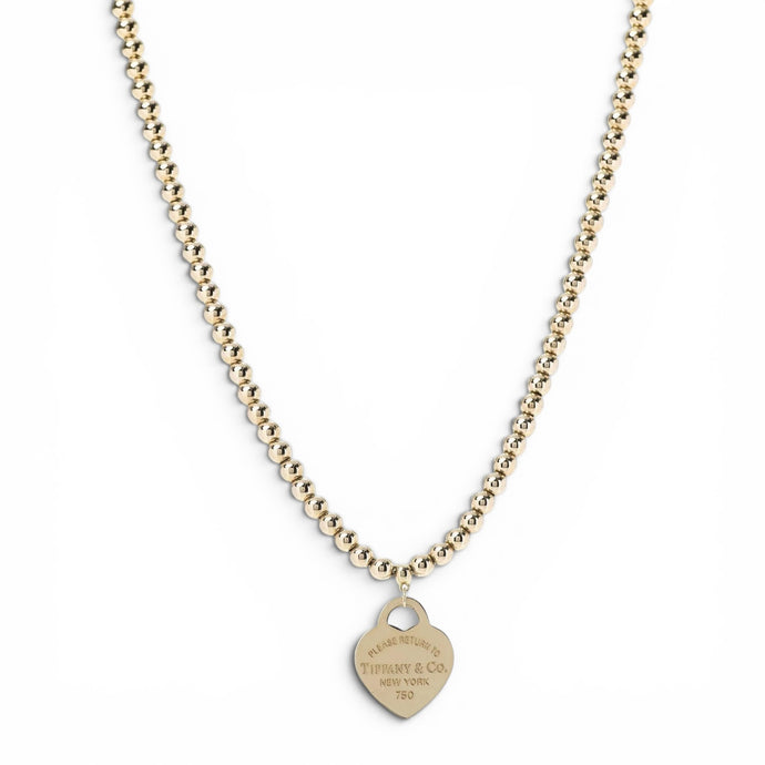 Tiffany & Co. 18K Yellow Gold 4mm ‘Return To Tiffany’ Heart Tag Bead Necklace