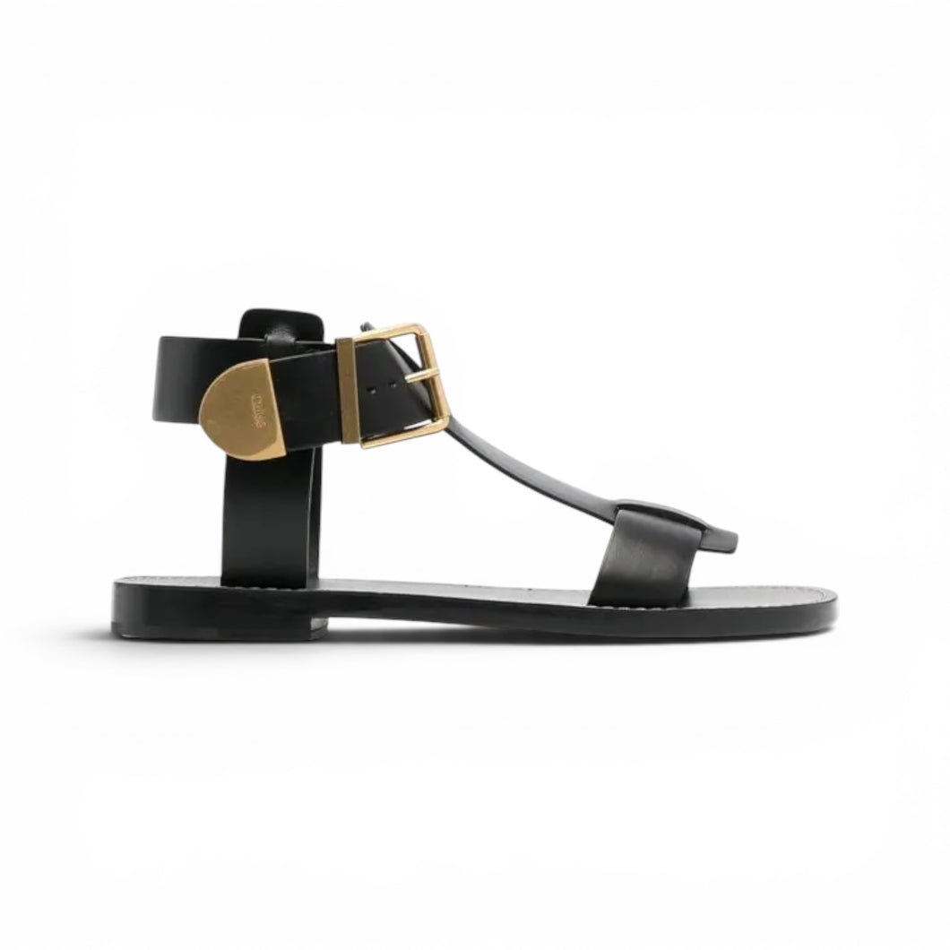 Chloé Shoes, Black Leather Buckled Sandals (size 37)
