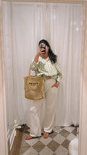 Prada Bag, Yarn Raffia Effect Crochet Logo Embroidered Tote Bag