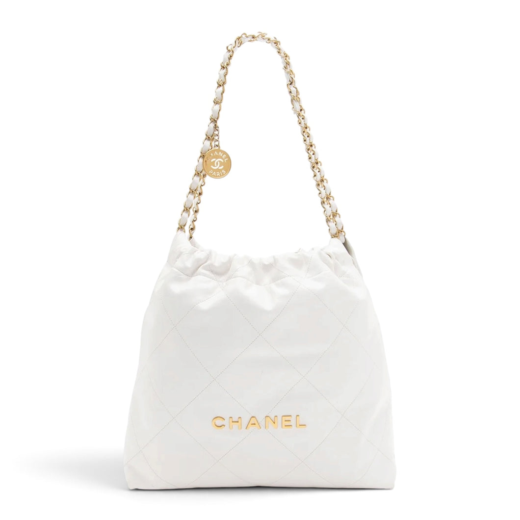 Chanel Bag, 2022 White Shiny Calfskin Small 22 Hobo Bag