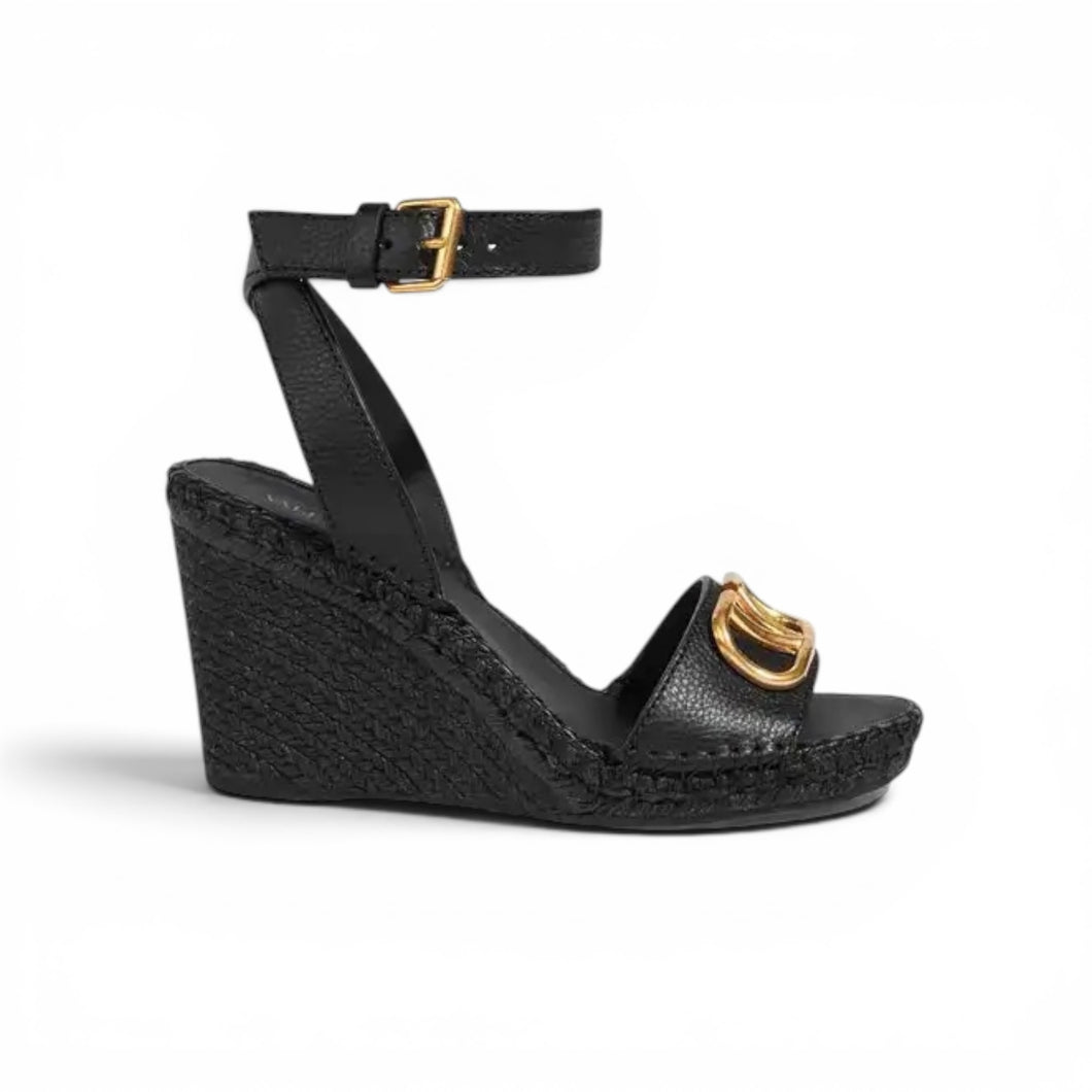 Valentino Shoes, Black Vlogo Espadrille Wedges (size 39)