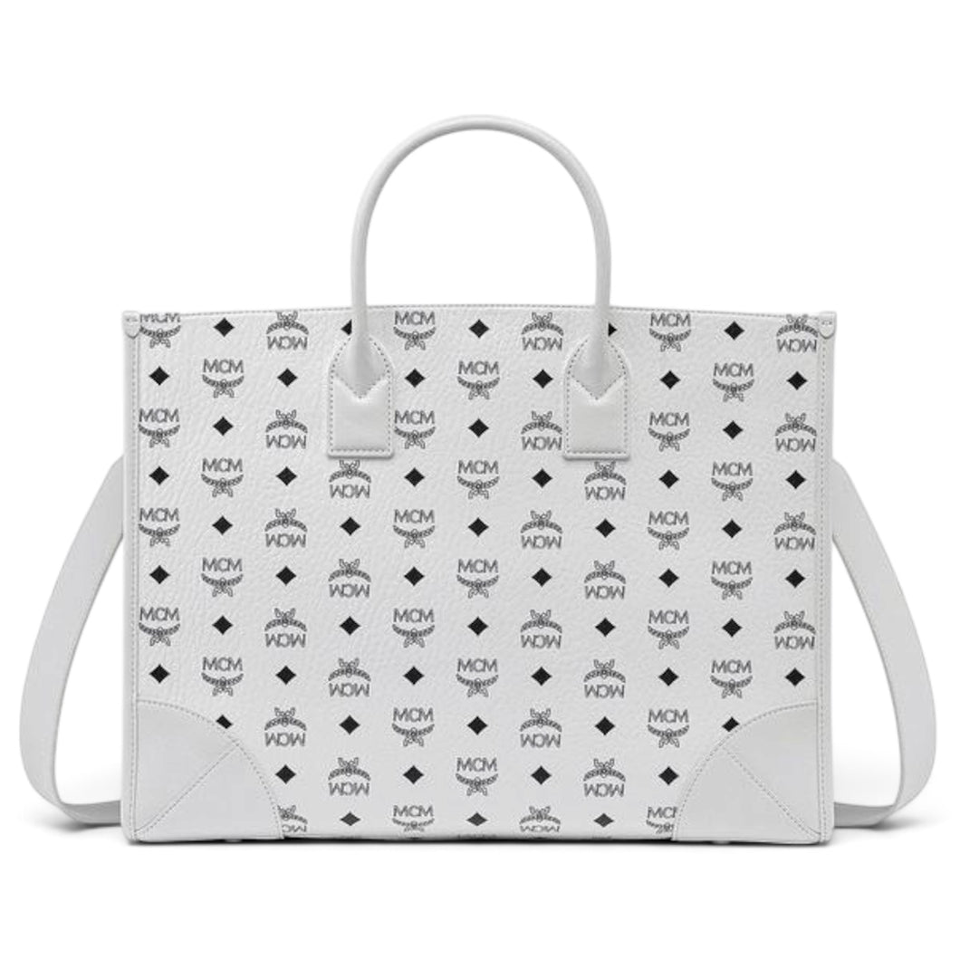 MCM Bag, White Leather München Monogram Large Tote