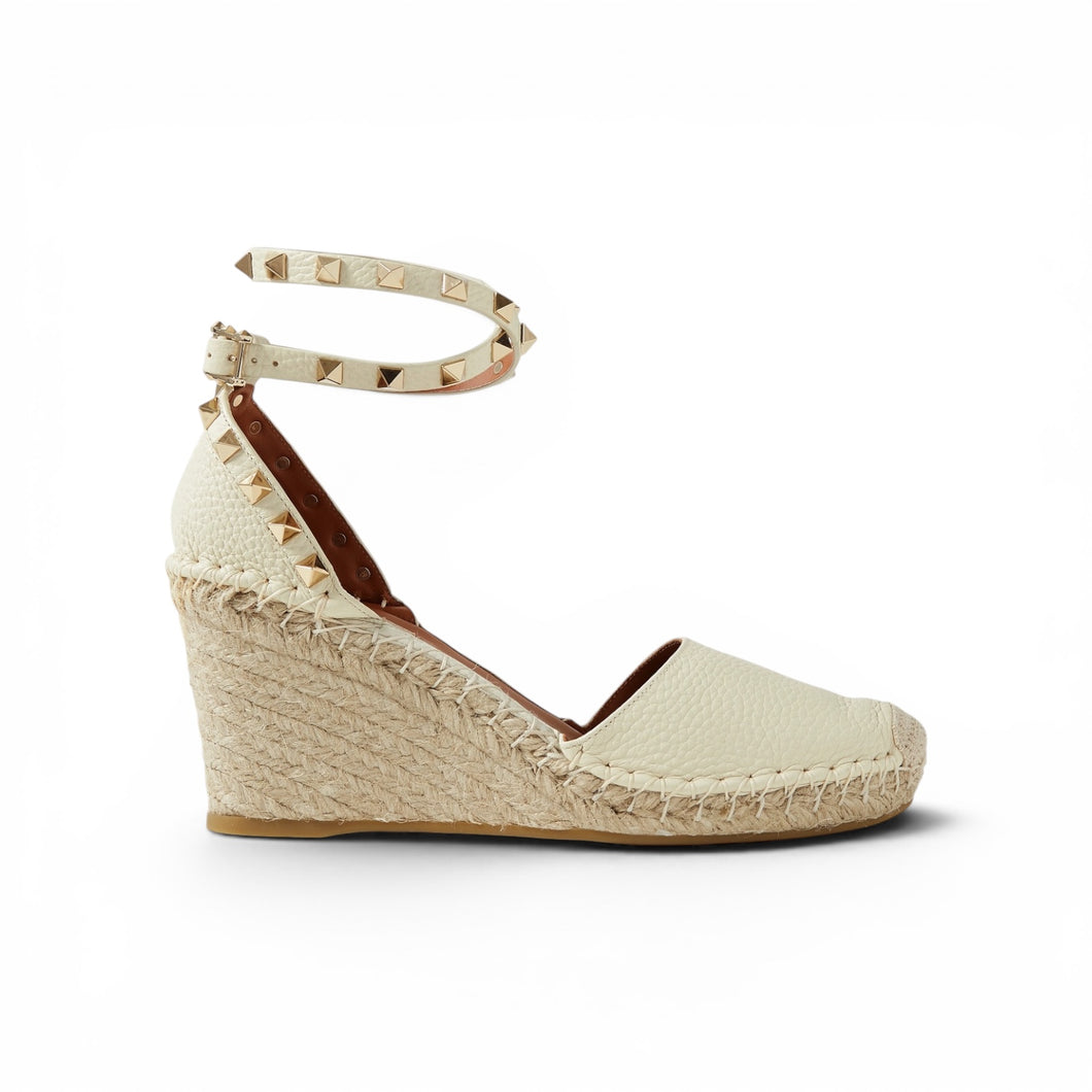 Valentino Shoes, Ivory Leather Espadrille Wedges (size 40)